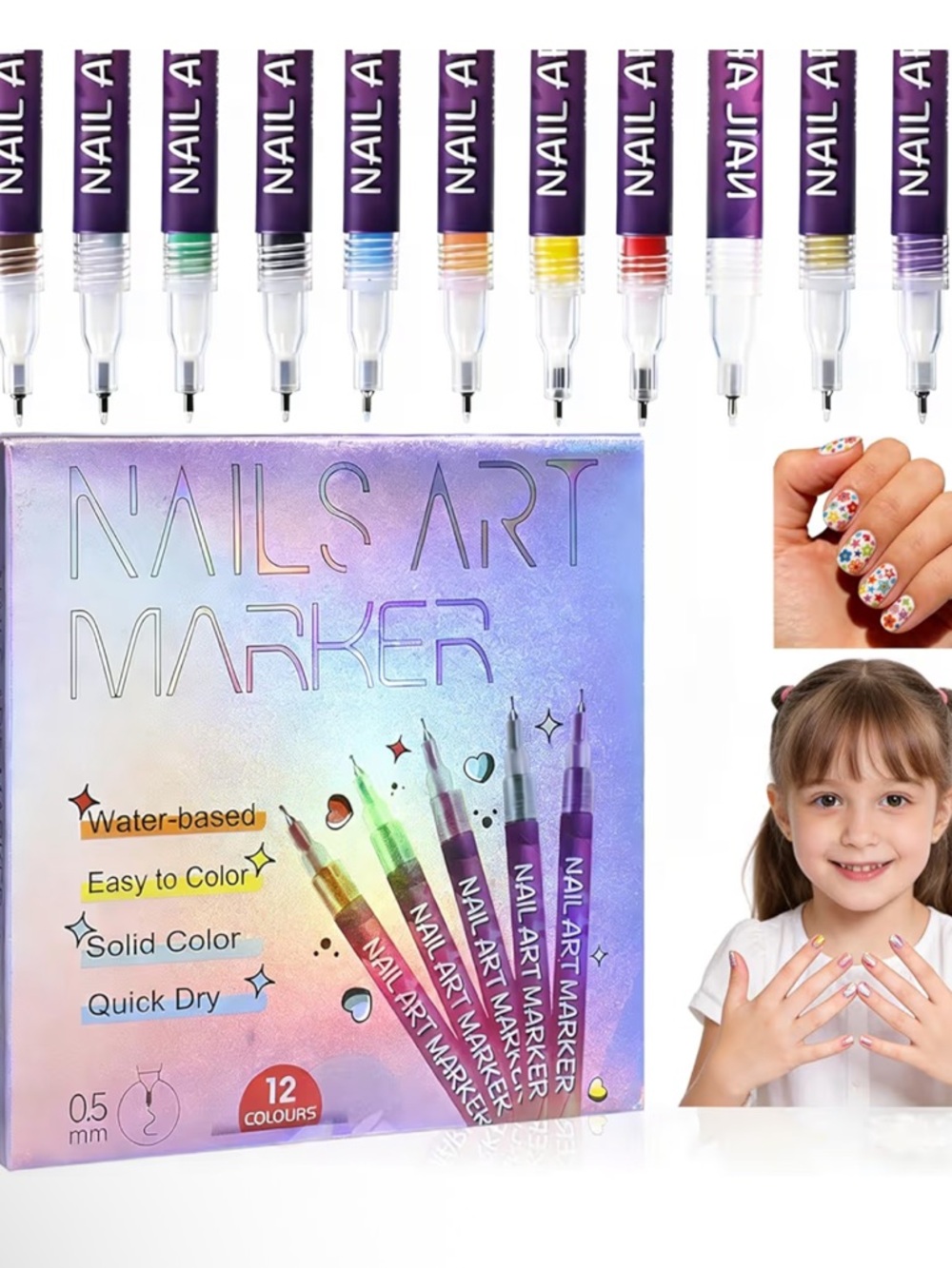 12 Colors Nail Art Pens Set for Painting Nail,Nail Art Markers for girls/women